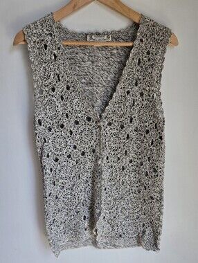 Vintage TRANSIT ROMANTIQUE Crochet/knit Openwork V-Neck 100% Cotton Sweater Vest